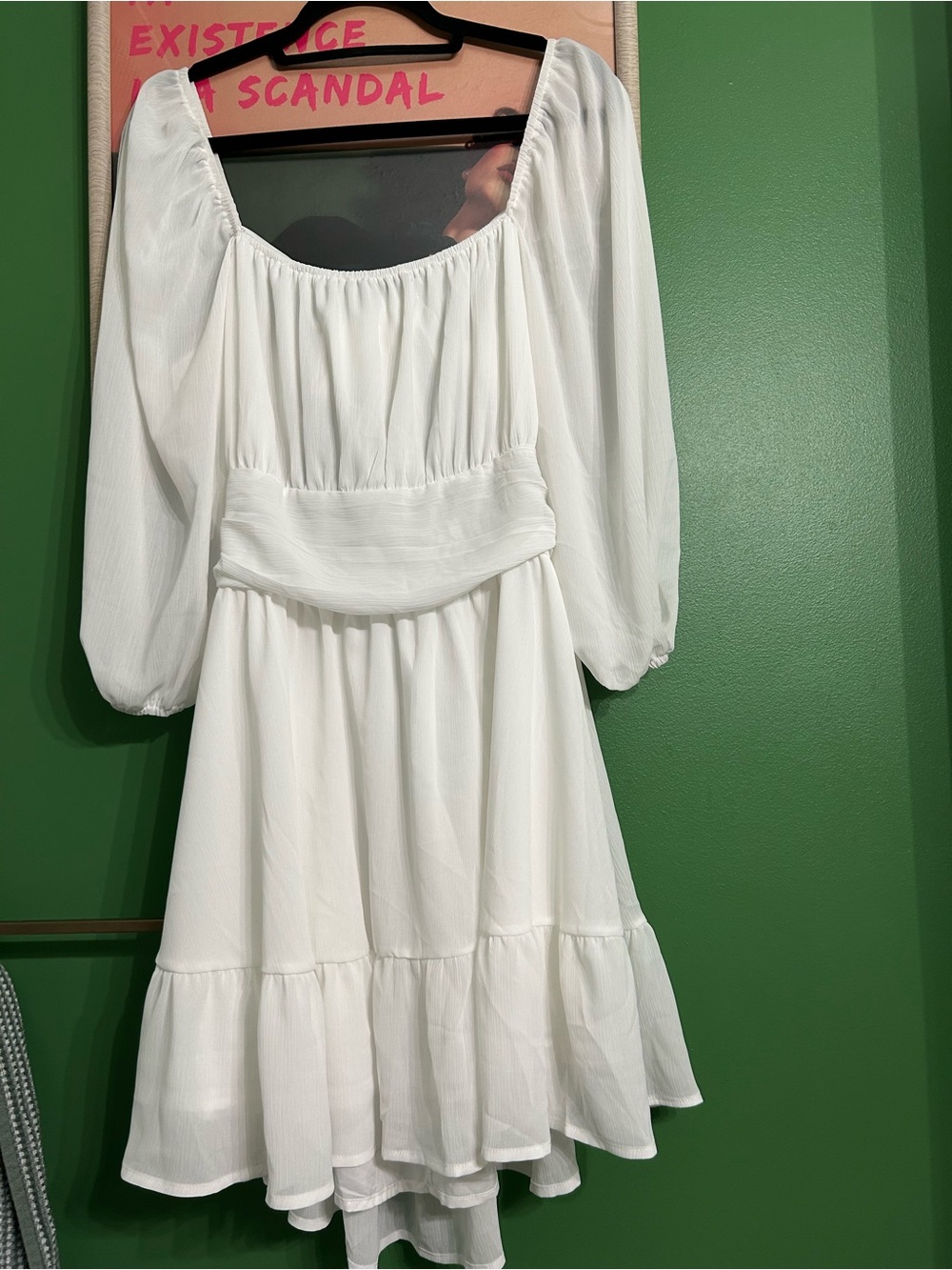 White Puff-Sleeve Square Neck Dress